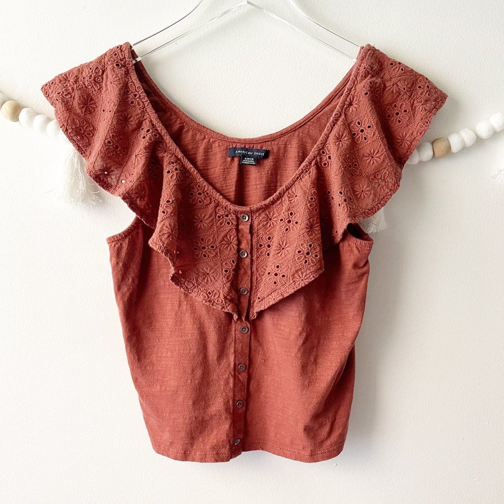 American Eagle Eyelet Front Button Crop Top